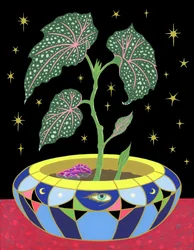鉢植えのベゴニア、2021年（パネルにアクリル）