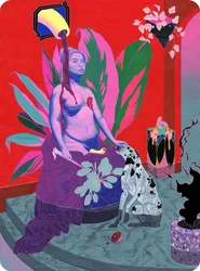 If my body must be the image of your whore goddess, 2019 (acrylic on cotton)   1456390   ja       japanese Successfully Translated  Original: Study for Cookham Regatta: Girls in a Punt with Swans Translat: Study for Cookham Regatta: Girls in a Punt with Sw