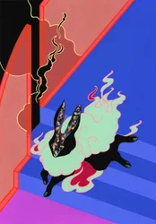 うさぎを走る、2019年（紙にミクストメディア）