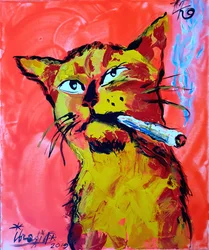 クールな猫がジョイントを吸っている