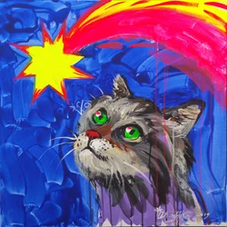 好奇心旺盛な猫が星空を眺める