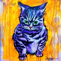 不機嫌な紫の猫