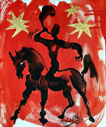 赤い馬の騎手
