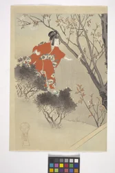 薄霧の山村（紙にインク）