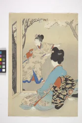 薄霧の山里（紙に墨）