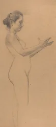 大皿を持つ女性のヌード
