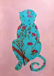 花をモチーフにしたサルのシルエット