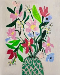 色とりどりの花瓶の花