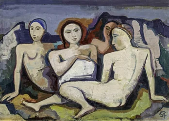 人物画（風景の中に座る4人の女性たち）