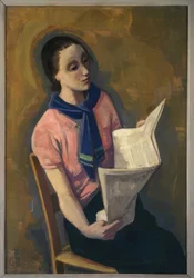 新聞を読む少女