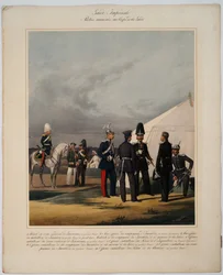 Garde imperiale: pionniers (sapeur), invalides et gendarmes - Imperial Guards Corpsの先駆者、インヴァリッド、ジャンダルム - Piratsky, Karl Karlovich (1813-1889) - 1867 - カラーリトグラフ - 56x45 - Private Collection