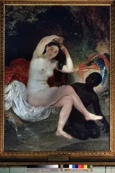 """Bethsabee au bain"" (Bathsheba の入浴) Peinture de Karl Pavlovich Briullov (Brioullov) (1799-1852) 1832 国立ロシア美術館、サンクトペテルブルク、ロシア