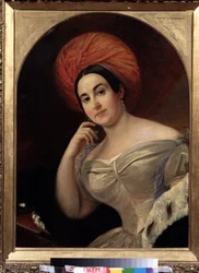 ""Portrait de la comedienne Ekaterina Semyonova (1786-1849)"" Peinture de Karl Pavlovich Briullov (Brioullov) (1799-1852) State Central A. Bakhrushin Theatre Museum、モスクワ