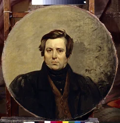 作家ヴァシリー・イワノビッチ・オルロフ (1792-1860) の肖像。 Karl Pavlovich Briullov（Bryullov）（1799-1852）による絵画、キャンバスに油彩