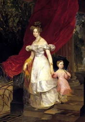 1807年から1873年までのロシアのエレナ・パブロフナ大公妃と娘のマリアの肖像、1830年。