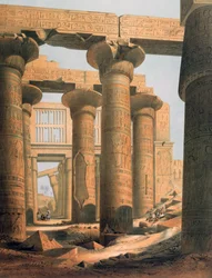 カルナックの広間の内観」。Karl Richard Lepsius (1810-1884) プロシアのエジプト学者によるリトグラフ。テーベ（ルクソール）のカルナック神殿群のヒッポスタイル・ホール。