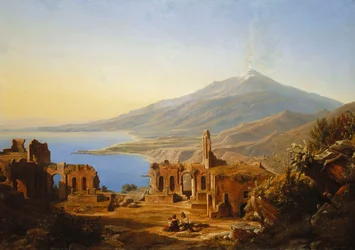 ギリシャシアター、タオルミーナ、エトナ山の向こう、1852年