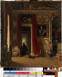 インテリア。 Karl Zimmermann (1796-1820) による絵画。 キャンバスに油彩、83 x 77 cm。 19世紀ドイツの芸術。 State M.K. Ciurlionis Art Museum、カウナス (リトアニア)。