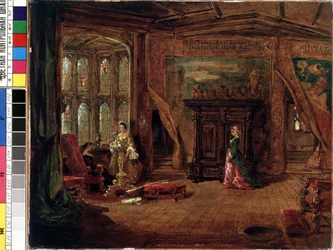 室内シーン。 Karl Zimmermann (1796-1820) による絵画。 キャンバスに油彩、37.7 x 56 cm。 19世紀ドイツの芸術。 State M.K. Ciurlionis Art Museum、カウナス (リトアニア)。