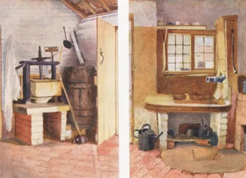 ロレストン、キッチン・ポンプとオールド・チーズ・プレス（カラーリトグラフ）