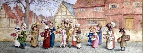 花を持つ16人の子供たちの行列」1876年頃（紙に水彩