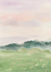 霧の立ち込める朝の野原