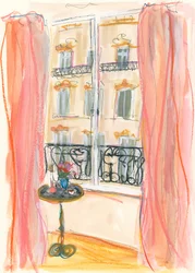パリの窓からの眺めを描いたイラスト