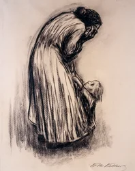 子供と絶望する女性、