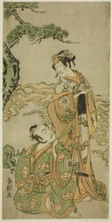 The Actors Nakamura Nakazo I as Matsukaze (right), and Ichikawa Komazo I as Yukihira (left), in the Play Kuni no Hana Ono no Itsumoji, Performed at the Nakamura Theater in the Eleventh Month, 1771