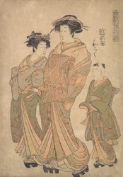 越前屋の花魁和国が新造と禿を従えている様子（1778年頃）。