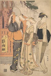 松の木の根元にいる3人の女性、1790年頃