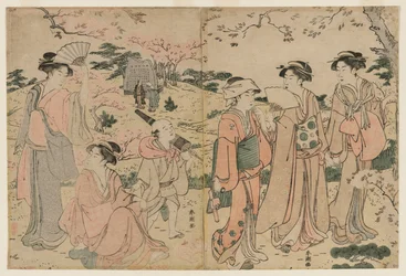 飛鳥山で桜を見る女性たち、1780年代。