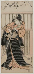 剣を持つ若い女性としての俳優岩井半四郎、1791年。