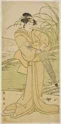 寛政7年(1795)5月、桐芝居小屋で上演された『蓬莱福乃木の玉水』の岡屋役、二代目山下金作