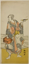 俳優の二代目市川八百蔵、船頭次郎作役。1775年11月に市村座で上演された『親船太平記』