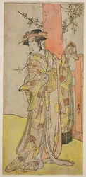 天明7年(1787年)3月、桐芝居小屋で上演された『都鳥弥生の私』(？)の狐がさきお玉(？)役、四代目岩井半四郎。