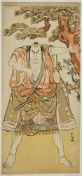 天明2年(1782)11月、市村座で上演された『伊勢丙子永伍の暦』(？)より、三浦荒次郎に扮した中村仲蔵(？)