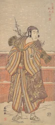雪の中に立つ冬装の男としての松本スメゾウ、ca. 1785-90。