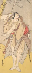 抜刀した武士役の尾上松助、1786年。