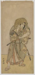 歌舞伎役者中村中蔵一世、変装した武士、江戸時代、1770年代半ば（カラー木版画）