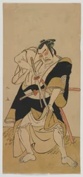 歌舞伎俳優中村助五郎二代目武士、江戸時代、1770年代後半（カラー木版画）