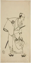 1768 年 7 月に中村座で上演された劇「あやつり歌舞伎小木」の布袋一右衛門としての俳優嵐乙八