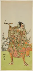 The Actor Ichikawa Danzaburo II as Usui no Sadamitsu (?) in the Play Edo Katagi Hikeya Tsunasaka (?), Performed at the Ichimura Theater (?) in the Eleventh Month, 1772 (?)