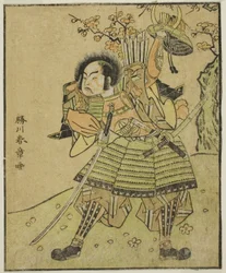 The Actor Ichimura Uzaemon IX as Kajiwara Genta no Kagetoki (?), in the Play Myoto-giku Izu no Kisewata, Performed at the Nakamura Theater in the Eleventh Month, 1770
