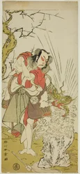 芝居「京成もみじの打掛」(?) の雄七役の中村十三二世、1772 年 7 月 (?) 森田座 (?) で上演