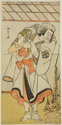 1780 年、第 11 月に中村座で上演された劇「きかえる錦の若夜」で、修行僧に変装した俳優中村中蔵初代 鎮西八郎為朝