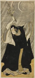 役者初代中村仲蔵、菅丞相の化身である雷神役。1780年三月、森田座上演の「菅原伝授手習鑑」