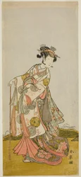 1774年5月、森田座で上演された芝居『新臼杵物語』で臼杵姫（うすゆきひめ）を演じる役者中村のしお初代