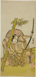 The Actor Otani Hiroji III as the Guard Kuriu Zaemon Yorikata in the Play Azuma no Mori Sakae Kusunoki, Performed at the Ichimura Theater in the Eleventh Month, 1779