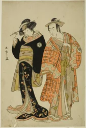 四代目松本幸四郎と三代目瀬川菊之丞が恋人長右衛門（右）とオハン（左）役で駆け落ちの場面「瀬川道行の安波」（後編の舞の間） 遊びの